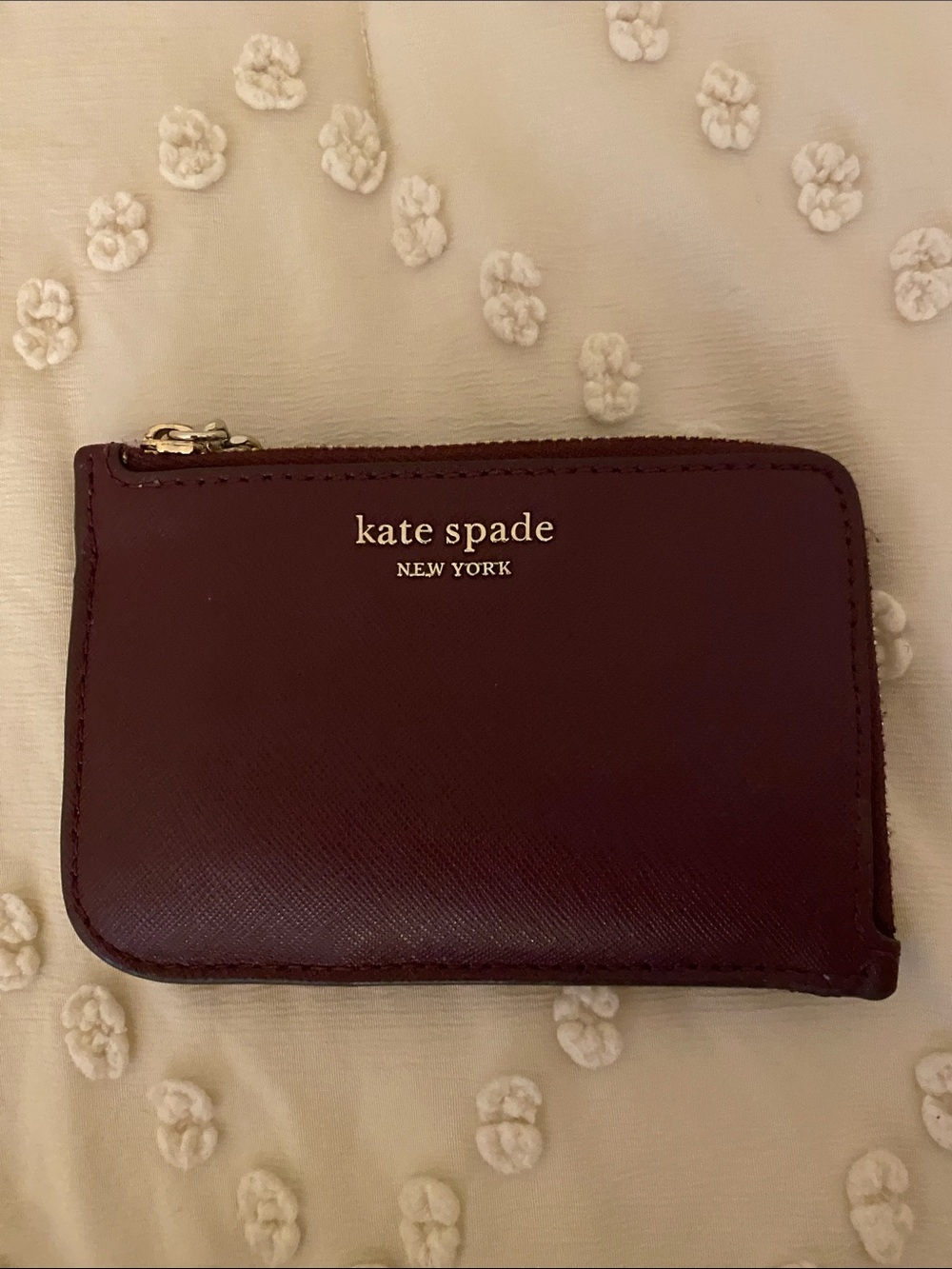 kate spade Burgundy Saffiano Zip Card Case